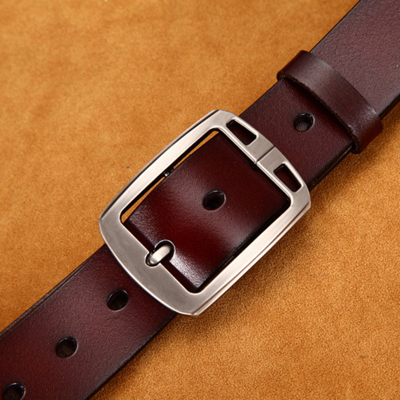 Leather Cowskin Vintage Jean Belt Pin Buckle Men's Belt Wide