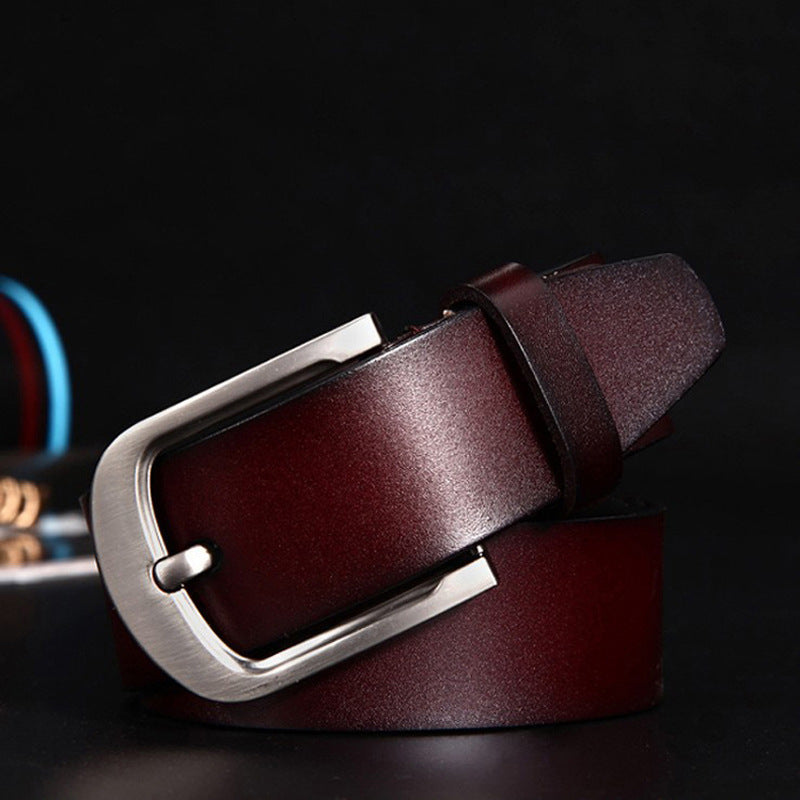 Leather Cowskin Vintage Jean Belt Pin Buckle Men's Belt Wide