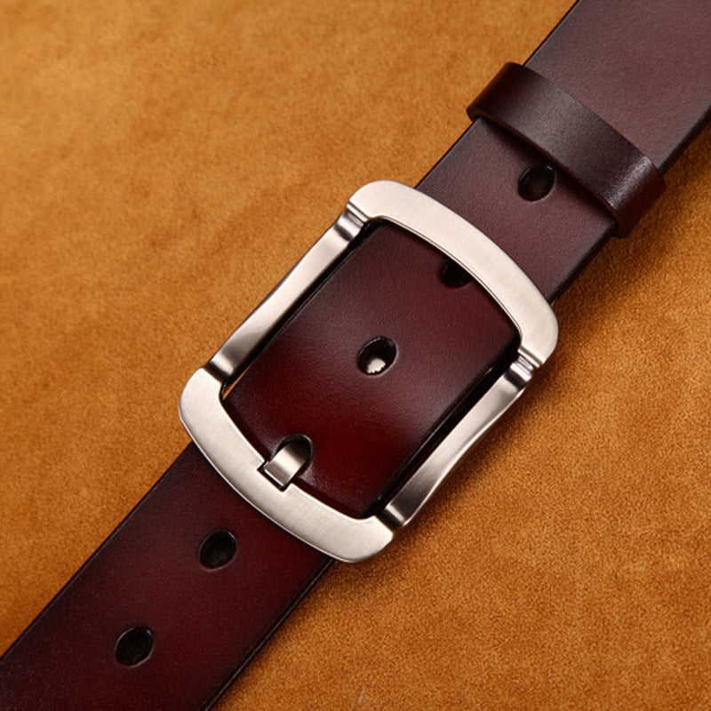 Leather Cowskin Vintage Jean Belt Pin Buckle Men's Belt Wide