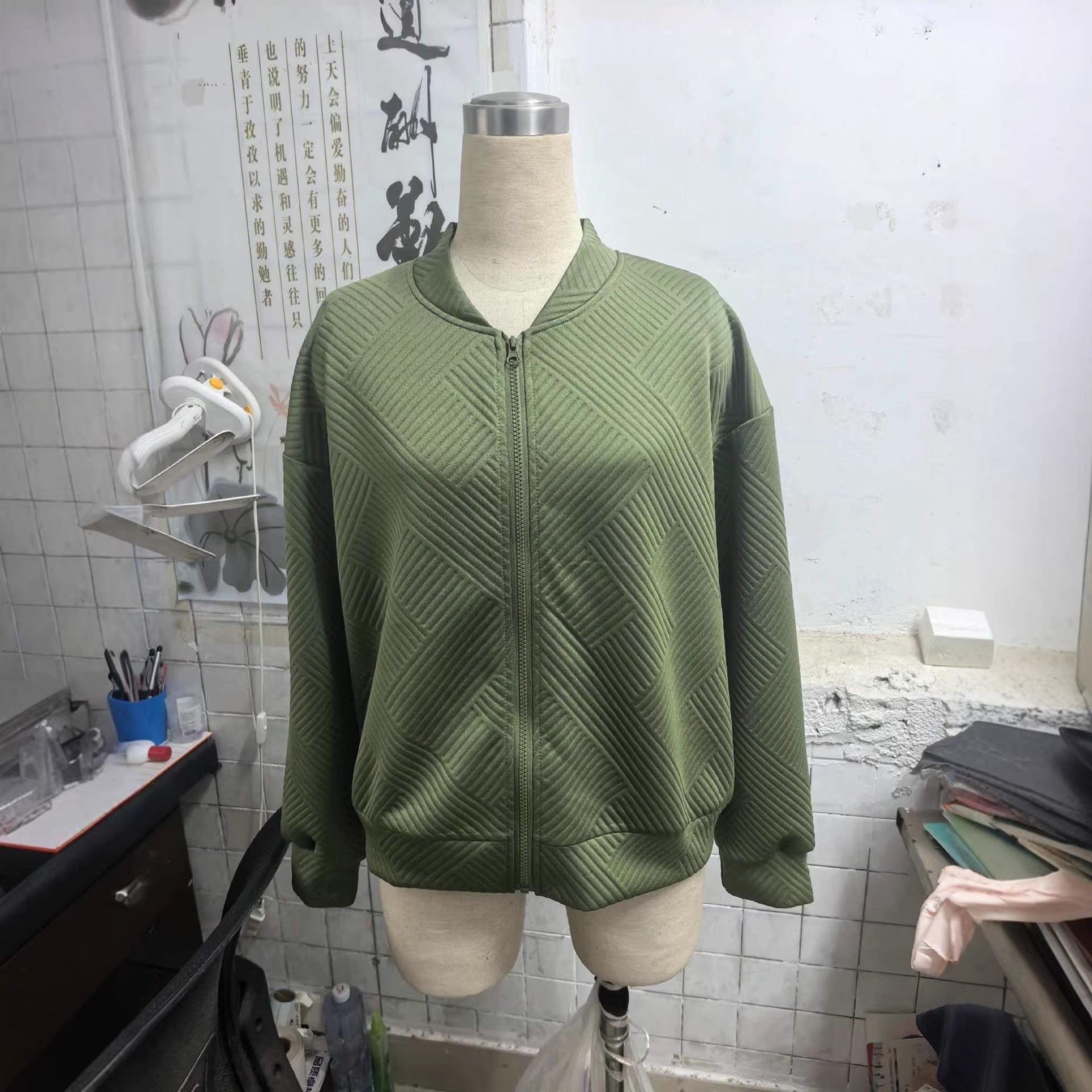 Womens Textured Zip-Up Bomber Jacket Casual Outerwear Strattosolve Incorprated