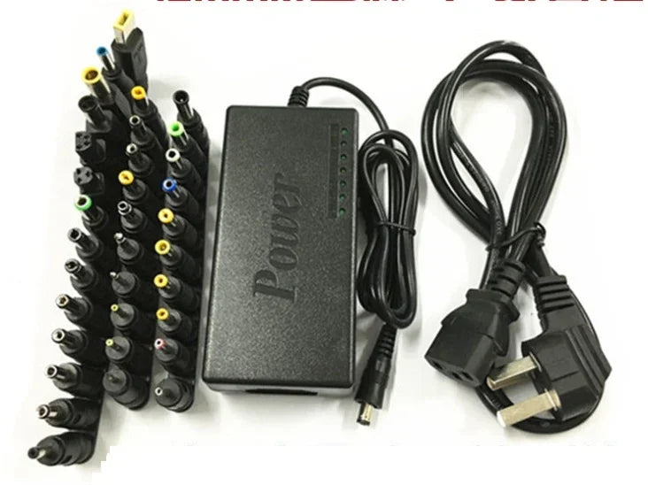 Universal laptop power adapter with multiple interchangeable charging plugs and cables