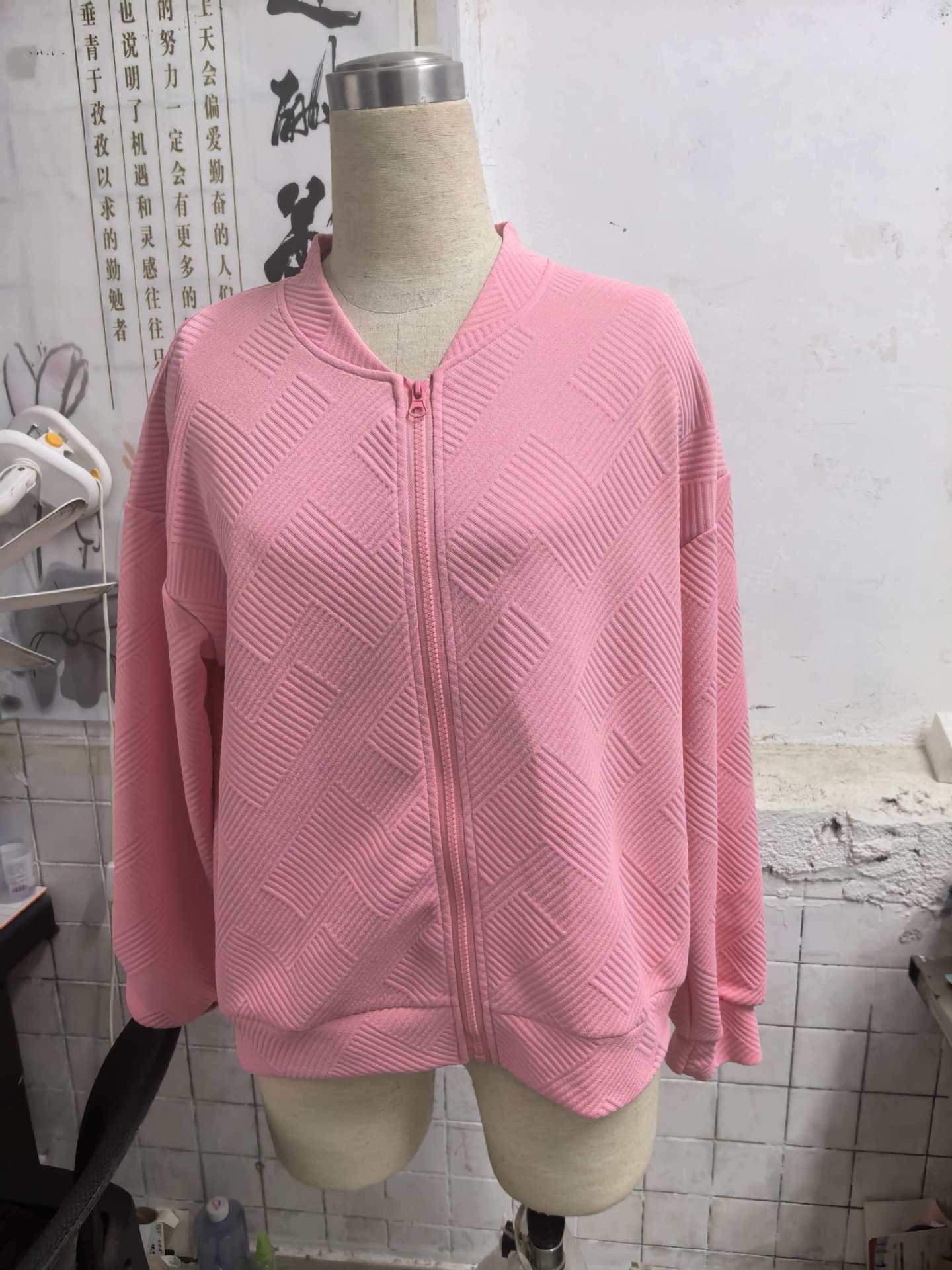 Womens Textured Zip-Up Bomber Jacket Casual Outerwear Strattosolve Incorprated