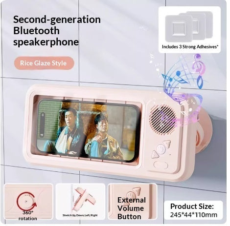 Bathroom Waterproof Mobile Phone Box Bluetooth Speaker Audio Bath TV Stand Mobile Phone Holder 360 Degree Rotation Touch Screen Strattosolve Incorprate