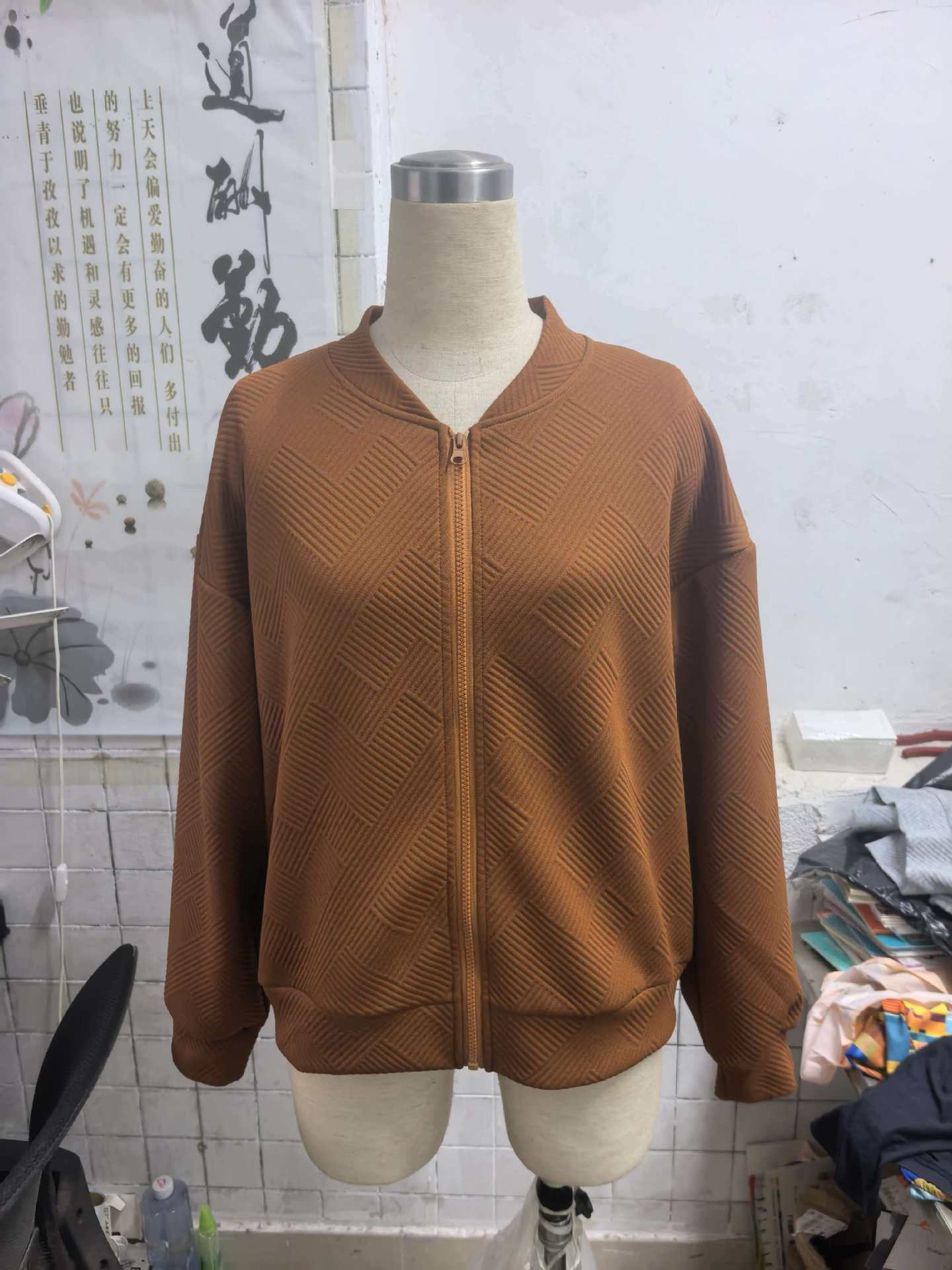 Womens Textured Zip-Up Bomber Jacket Casual Outerwear Strattosolve Incorprated