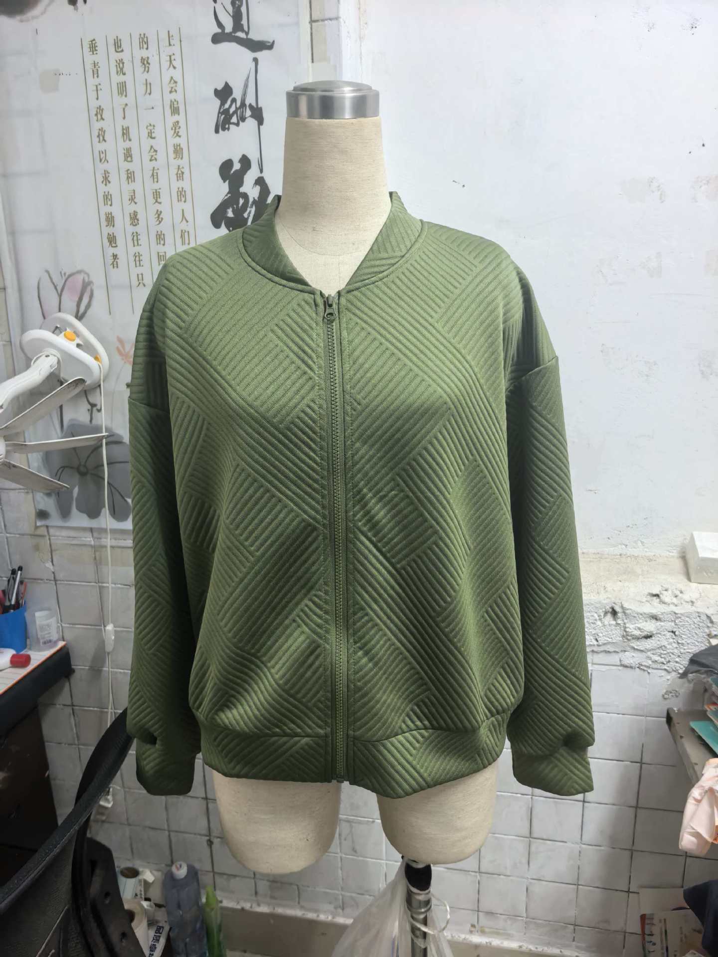Womens Textured Zip-Up Bomber Jacket Casual Outerwear Strattosolve Incorprated