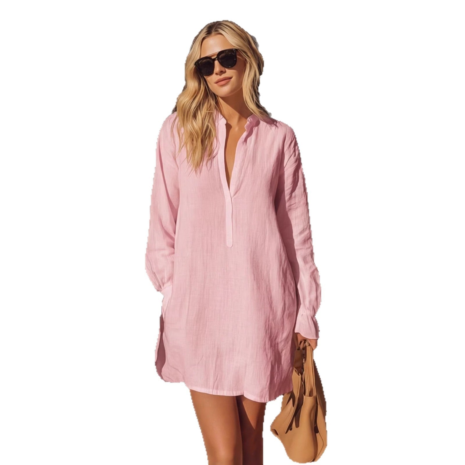 Women's Retro Henry Neck Loose Shirt Strattosolve Incorprated